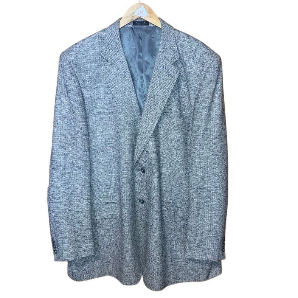 Bert Pulitzer 100% Silk Grey & white Herringbone Suit Blazer L (48) 84126 #755